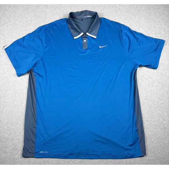 Nike Tiger Woods Polo Shirt Mens XXL Blue‎ TW Perforated Panel Dri Fit Golf - Picture 1 of 11